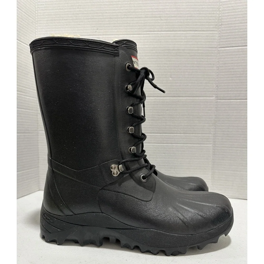 Hunter Boots Mens Size Us12M Black Rubber Fleece Lined Winter Snow Rain Vibram